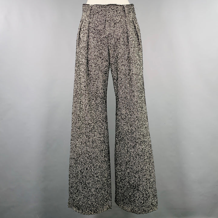 OFF-WHITE Size XS Black White Tweed Wool Blend Wide Leg Dress Pants