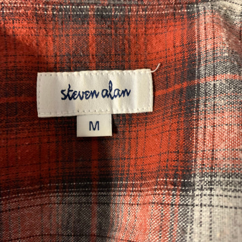 STEVEN ALAN Size M Red Black & White Plaid Cotton Wool Long Sleeve Shirt