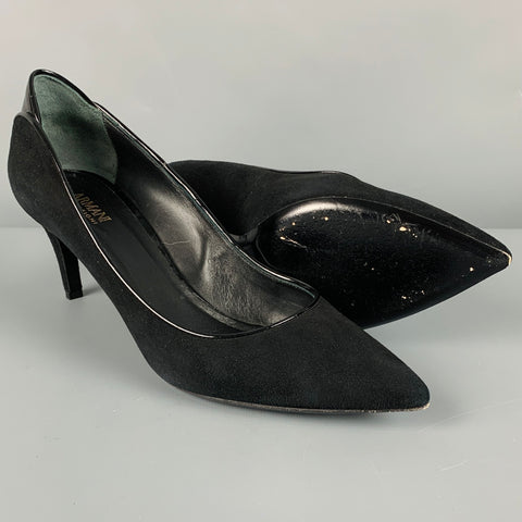 ARMANI COLLEZIONI Talla 9.5 Zapatos de salón clásicos de charol de ante negro