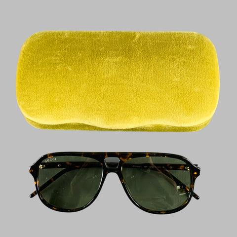GUCCI Black Brown Tortoiseshell Acetate Teardrop Aviator Sunglasses