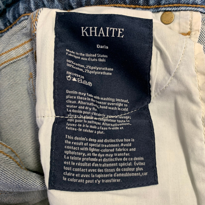 KHAITE Size 26 Daria Blue Cotton Blend High Waisted Slim Straight Jeans