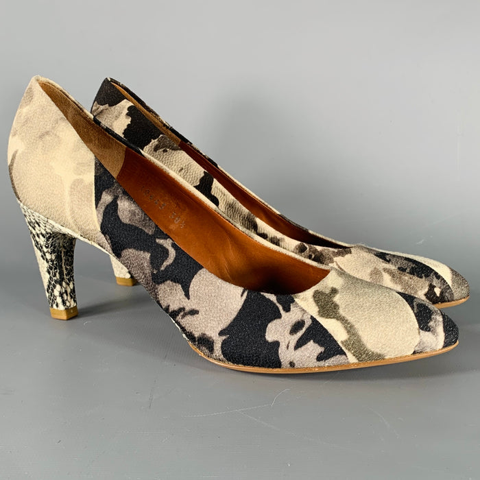 DRIES VAN NOTEN Size 8.5 Grey Black Marbled Snake Skin Heels Pumps