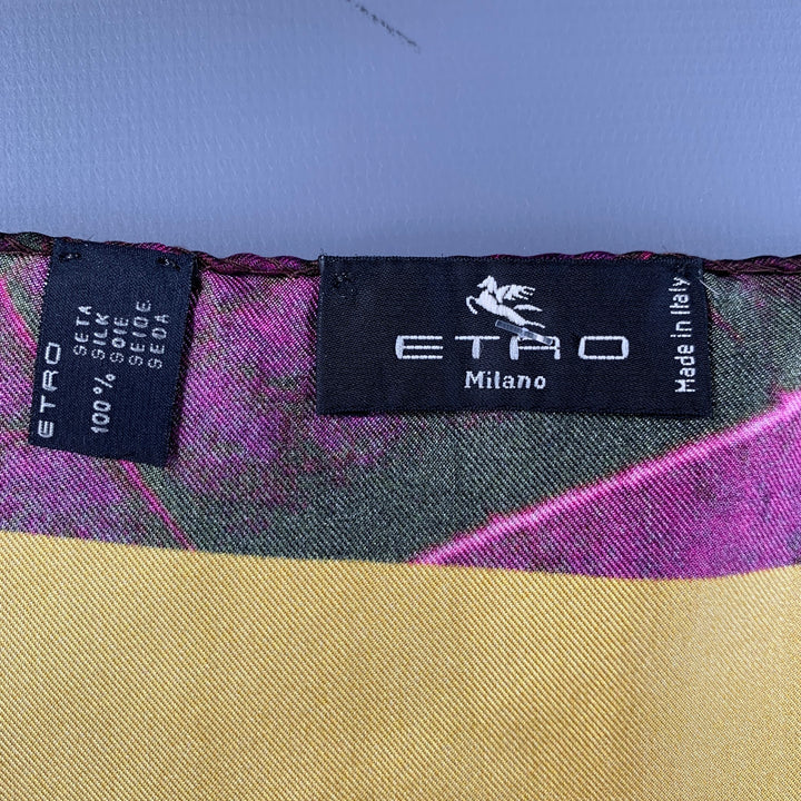 ETRO Yellow Purple Silk Pocket Square