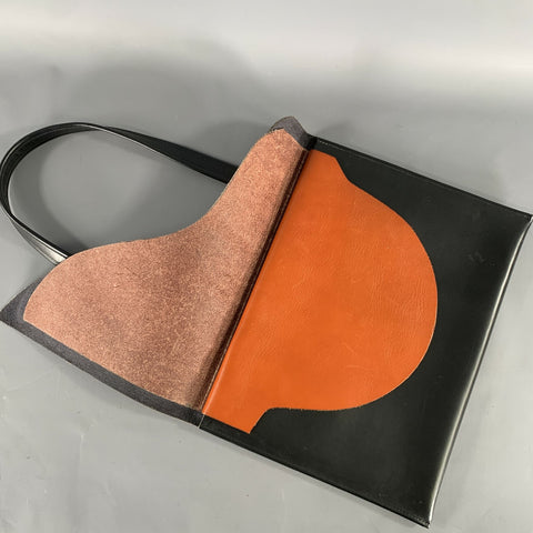 Sac à bandoulière VINTAGE en cuir noir et orange