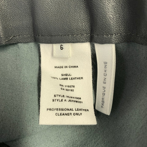HELMUT LANG Size 6 Grey Leather Lambskin Elastic Waistband Leggings