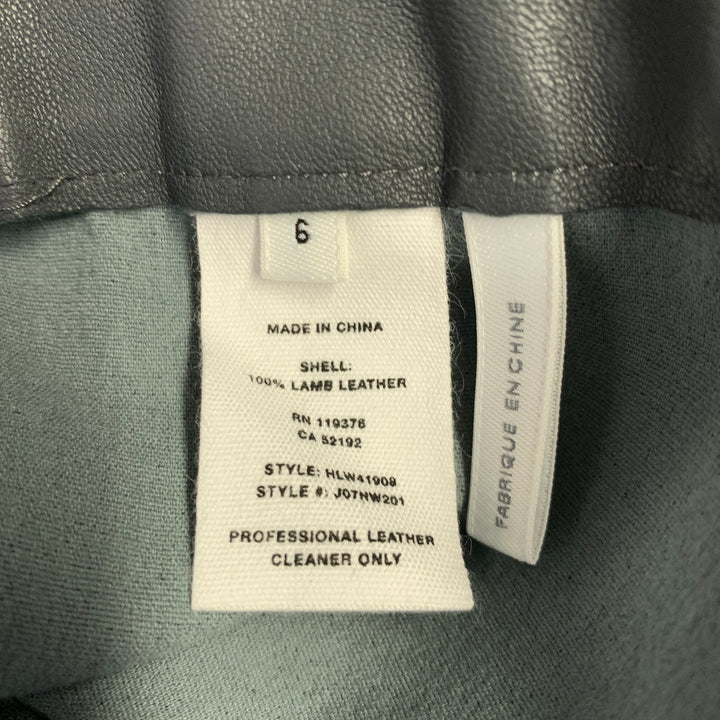 HELMUT LANG Size 6 Grey Leather Lambskin Elastic Waistband Leggings