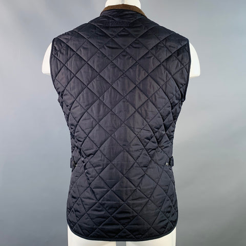 BARBOUR Size M Navy Quilted Polyester Zip Snaps Vest