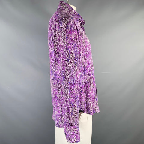 BILLIONAIRE COUTURE Size XL Purple White Snake Silk Button Up Long Sleeve Shirt