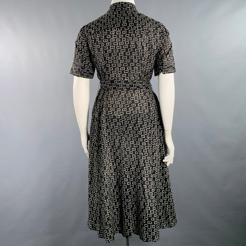 LAFAYETTE 148 Size L Black Cream Viscose Silk Rectangle Shirt Dress