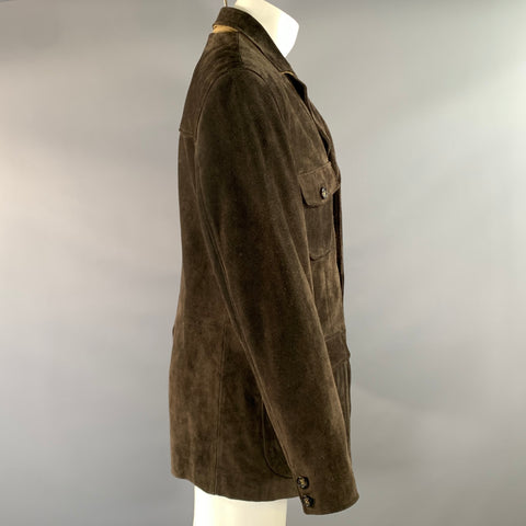 JOSEPH ABBOUD Size M Brown Leather Notch Lapel Jacket