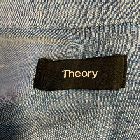 THEORY Size M Blue Linen Cotton Spread Collar Long Sleeve Shirt
