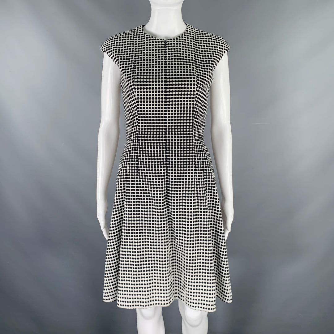 AKRIS Size 4 Black White Cotton Blend Polka Dot Notch Lapel Jacket Dress Set