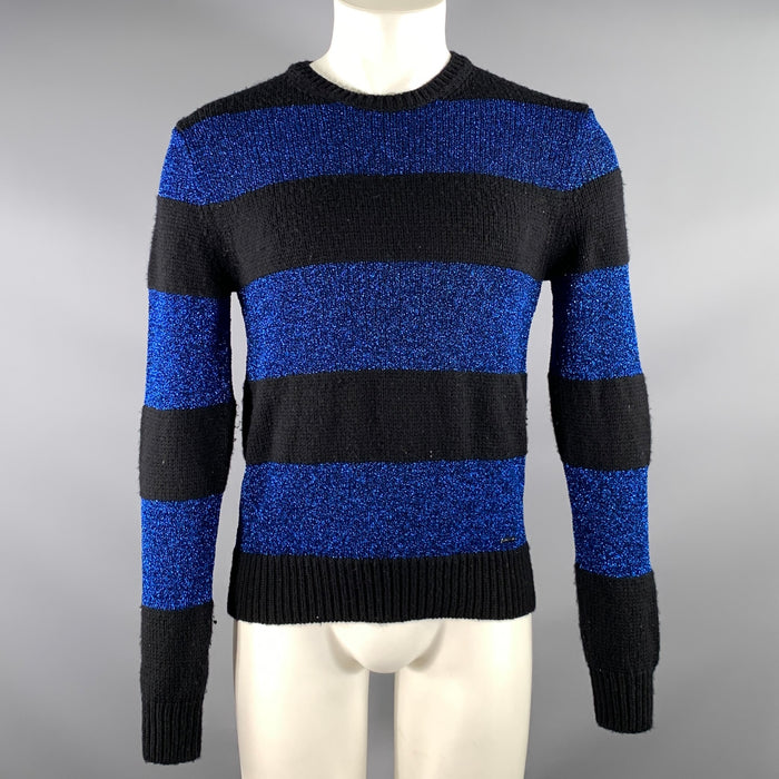 DSQUARED2 Size S Black Cobalt Metallic Wool Blend Pull On Sweater