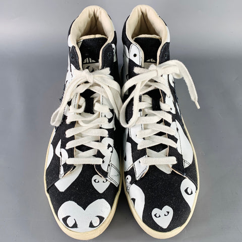 CONVERSE COMME des GARCONS PLAY Sz 10 Black White Hearts Canvas High Top Sneaker