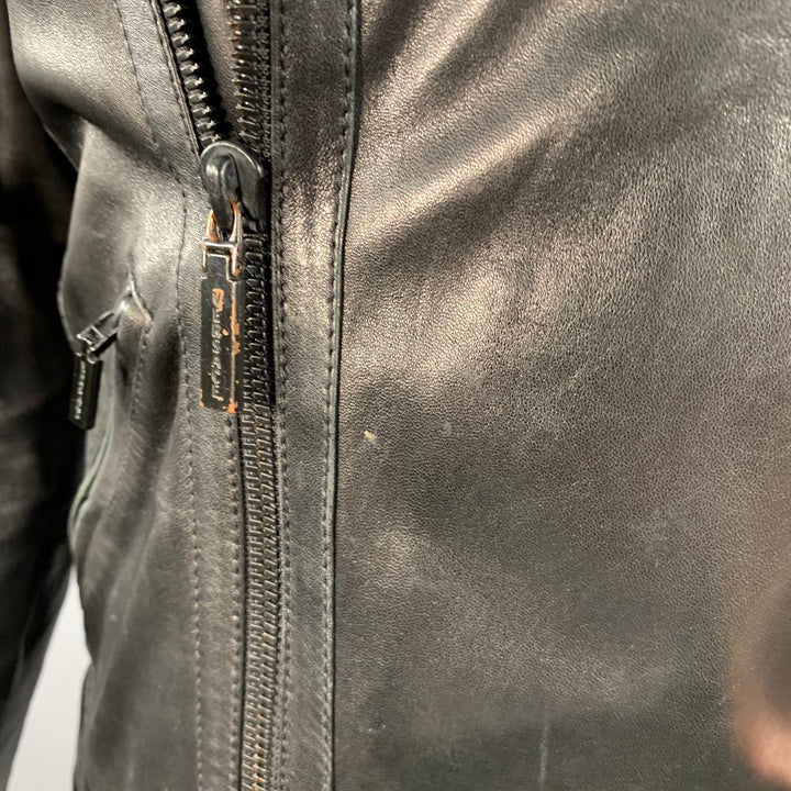 VERSACE Size 38 Black Leather Faux Shearling Motorcycle Jacket