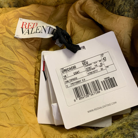 RED VALENTINO Size M Yellow Black Wool Blend Plaid 3/4 Sleeves Coat
