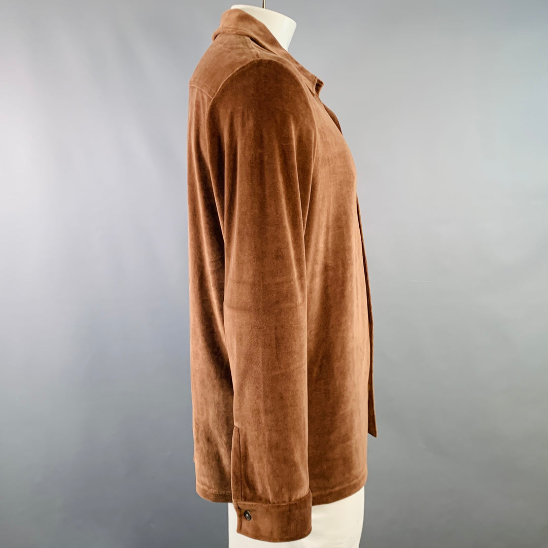 TODD SNYDER Size L Brown Cotton Blend Velvet Button Up Long Sleeve Shirt