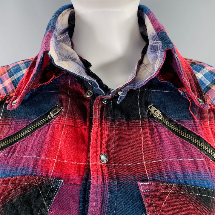 L.G.B Size 2 Red Blue Cotton Blend Plaid Shirt Dress