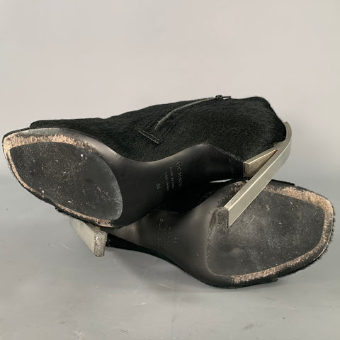 VIC MATIE Size 6.5 Black Green Leather 1J5330D Horsehide Peep Toe Pumps