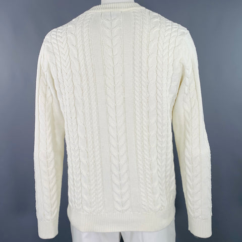 SCOTCH AND SODA Size XL Cream Cable Acrylic Crew Neck Sweater