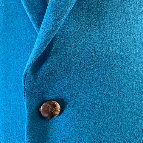 THIERRY MUGLER Taille L Aqua Laine Tissée Revers Cranté Veste de Sport