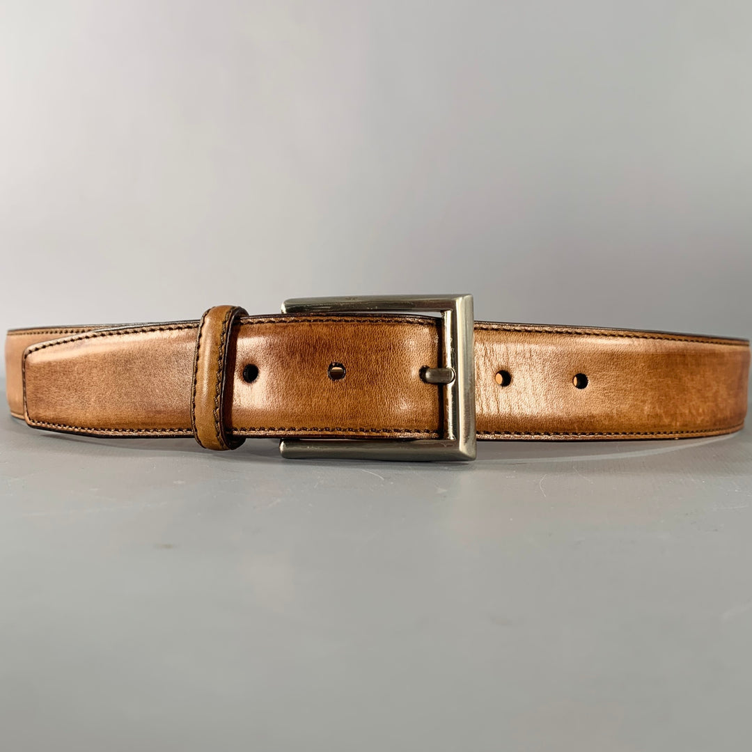 BERGDORF GOODMAN Size 34 Brown Silver Leather Belt