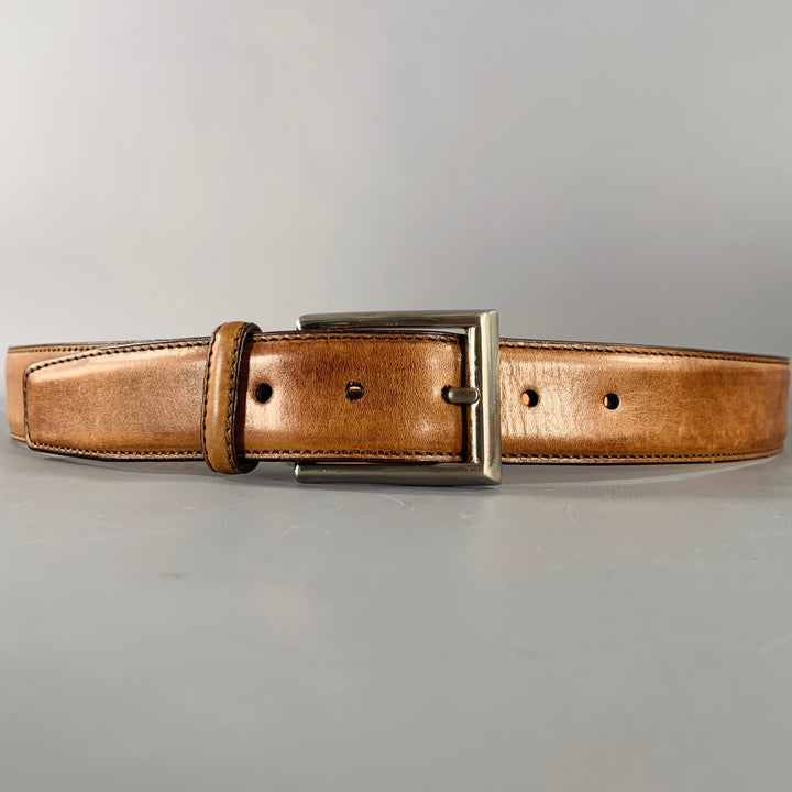 BERGDORF GOODMAN Size 34 Brown Silver Leather Belt