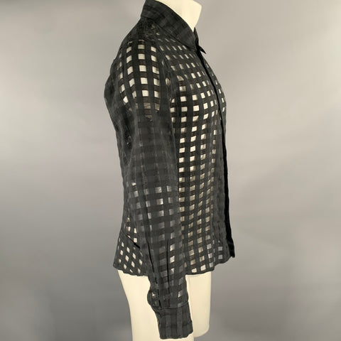 ANN DEMEULEMEESTER Size XS Black Plaid Cupro Blend Sheer Long Sleeve Shirt