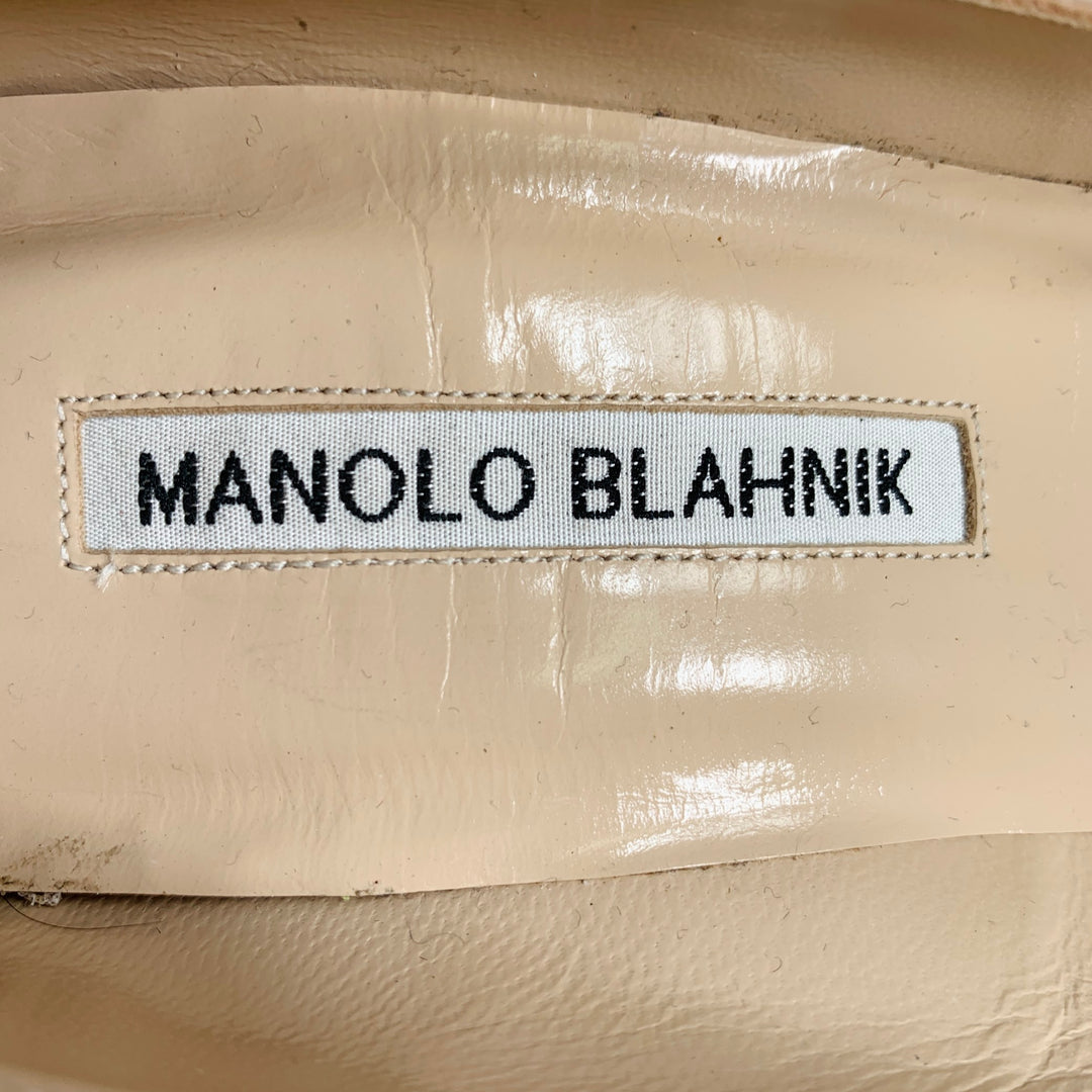 MANOLO BLAHNIK Size 6 Beige Nude Patent Leather Pointed Toe Pumps