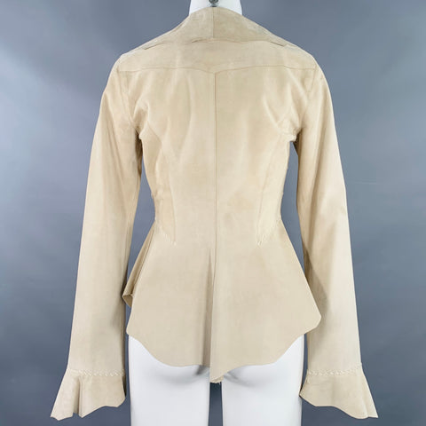 GAI MATTIOLO Size 8 Beige Suede Contrast Stitch Tied Front Jacket Blazer