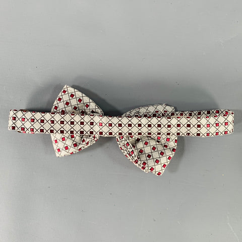 GIANNI VERSACE Silver Burgundy Squares Silk Bow Tie Cummerbund Set