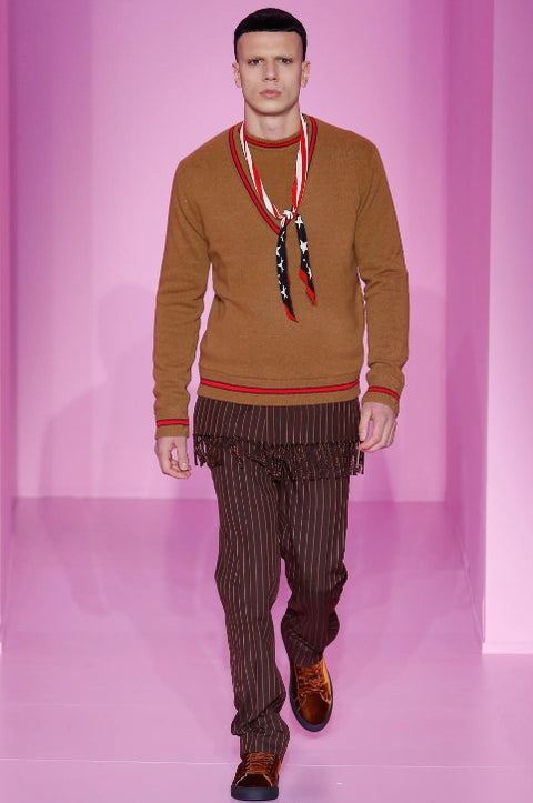 GIVENCHY FW16 Size 30 Brown Orange Stripe Wool Zip Casual Pants