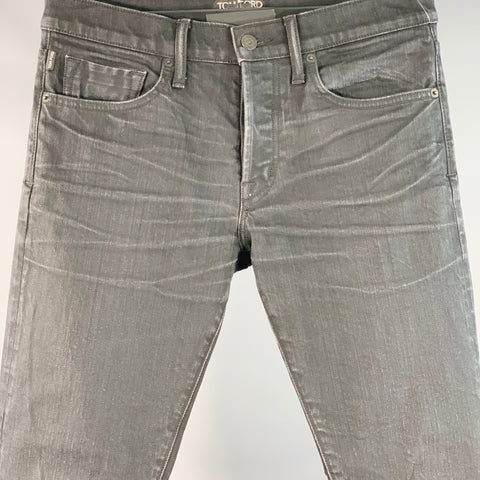 TOM FORD Size 30 Black Cotton Blend Slim Straight Button Fly Selvedge Jeans