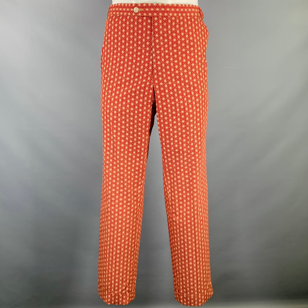 PAUL STUART Size 34 Burgundy Beige Geometric Cotton Zip Fly Dress Pants
