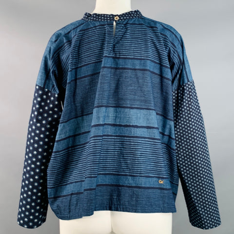 45rpm Size S Indigo Blue Cotton Mixed Patterns Print Blouse