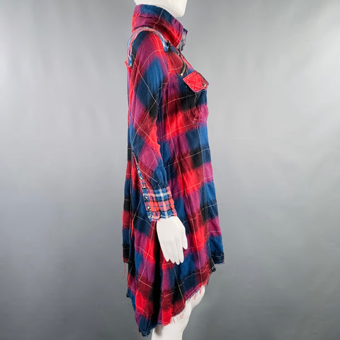 L.G.B Size 2 Red Blue Cotton Blend Plaid Shirt Dress