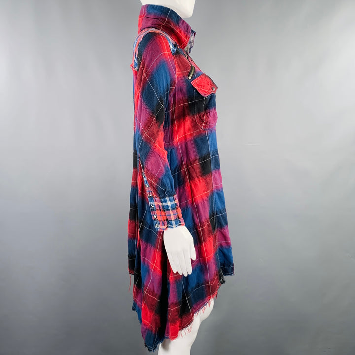 L.G.B Size 2 Red Blue Cotton Blend Plaid Shirt Dress