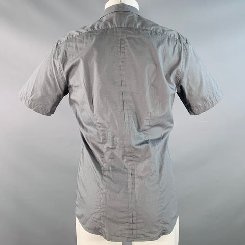 DRIES VAN NOTEN Size 38 Grey White Contrast Trim One Pocket Cotton Short Sleeve Shirt