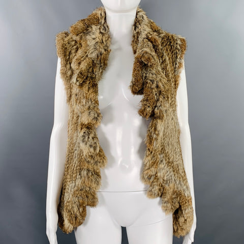525 AMERICA Size XS Brown Open Front Rabbit Fur Vest