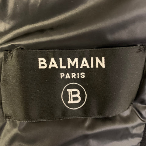 BALMAIN Size 40 Black Red White Patch Wool Faux Leather Varsity Jacket