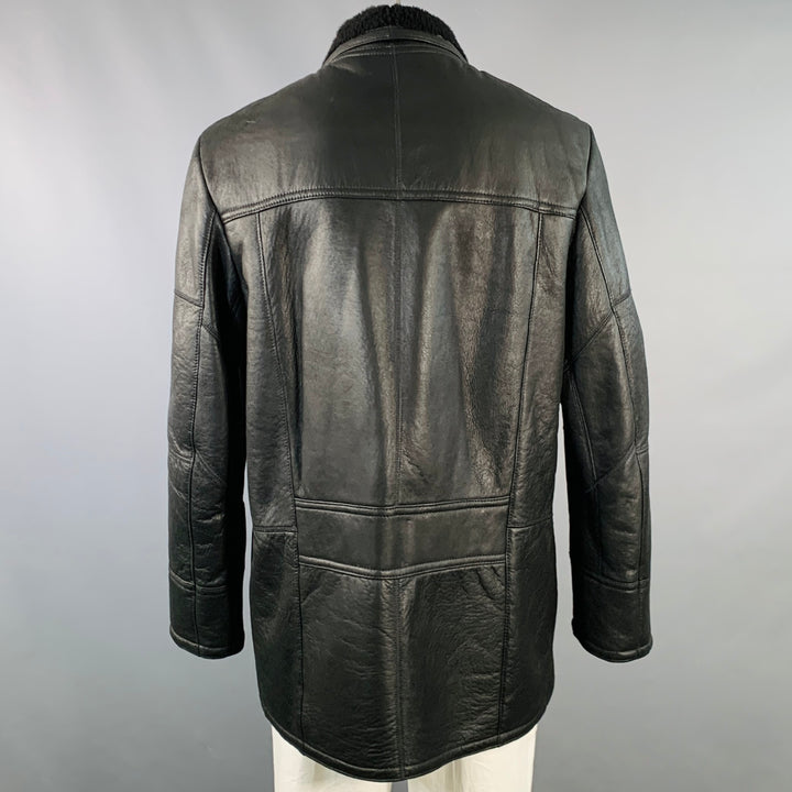 KNIGHT OF NEW ZEALAND Size L Black Lambskin Leather Zip Buttons Coat