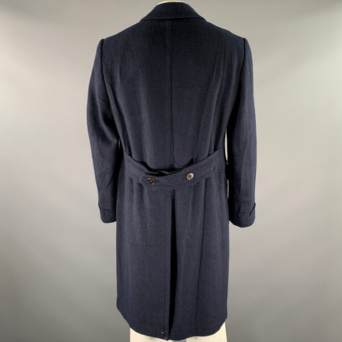 RALPH LAUREN Size 44 Navy Herringbone Wool Overcoat Coat