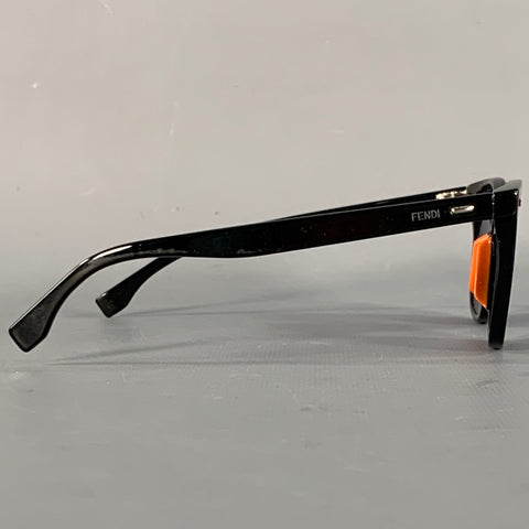 FENDI Black Orange Acetate Square Full Frame Sunglasses