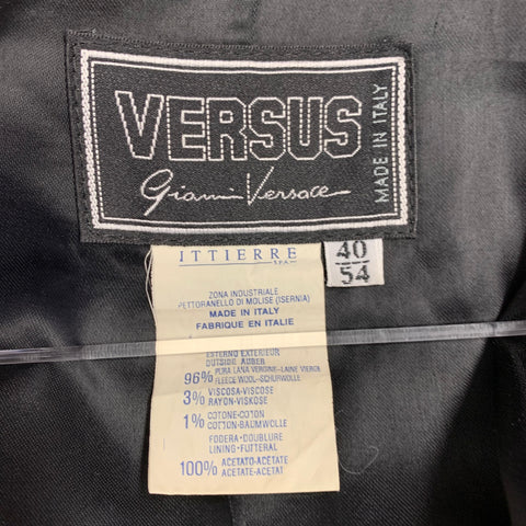 VERSUS by GIANNI VERSACE Size 44 Black White Herringbone Raglan Coat