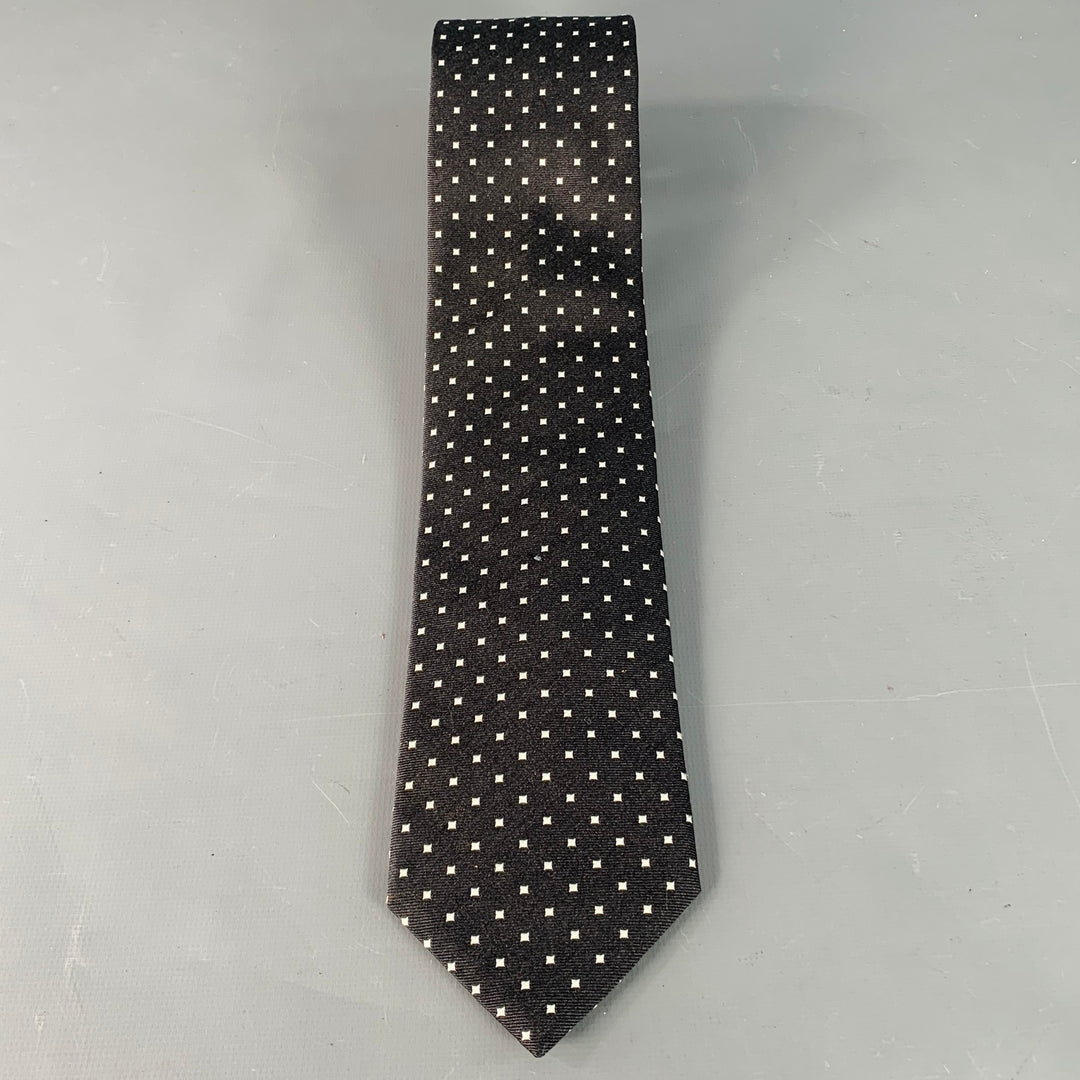 ERMENEGILDO ZEGNA Black White Dots Silk Skinny Tie