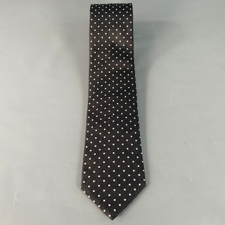 ERMENEGILDO ZEGNA Black White Dots Silk Skinny Tie