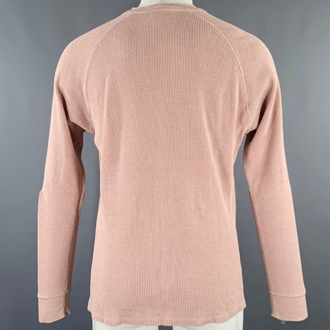 VINCE Size M Pink Waffle Knit Pima Cotton Crew Neck Pullover