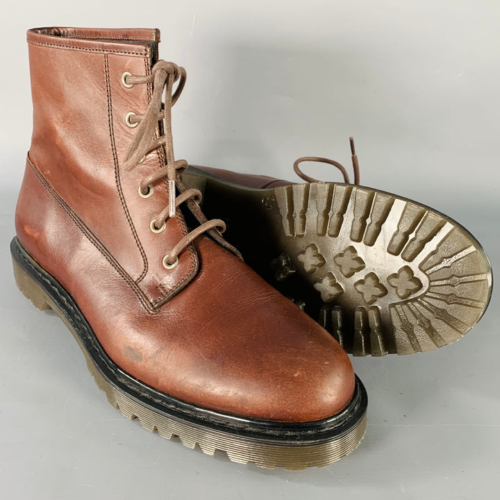 A.P.C. Size 11 Brown Leather Lace-Up Rubber Sole Ankle Boots