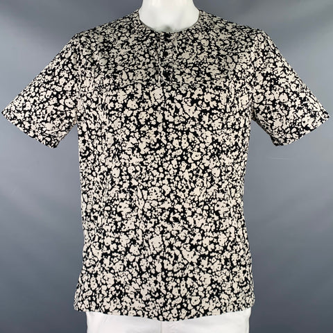 CHRISTOPHER KANE Size XXL Black White Splattered Cotton Short Sleeve Shirt