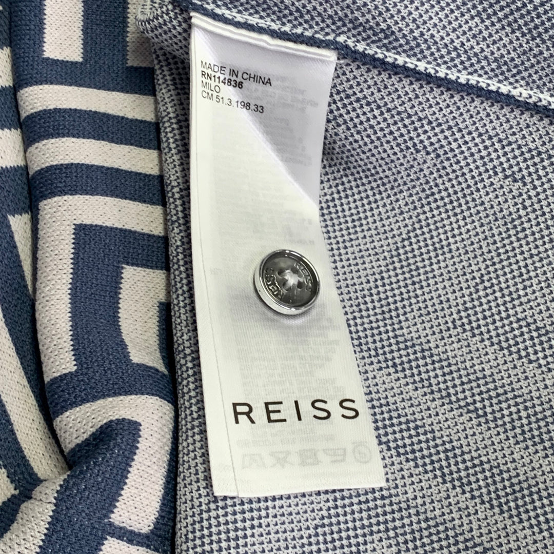 REISS Size M Blue Cream Geometric Viscose Blend Knit Camp Short Sleeve Shirt